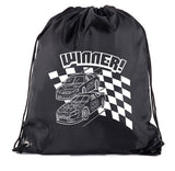 Winner! Race Cars & Checkered Flag Polyester Drawstring Bag