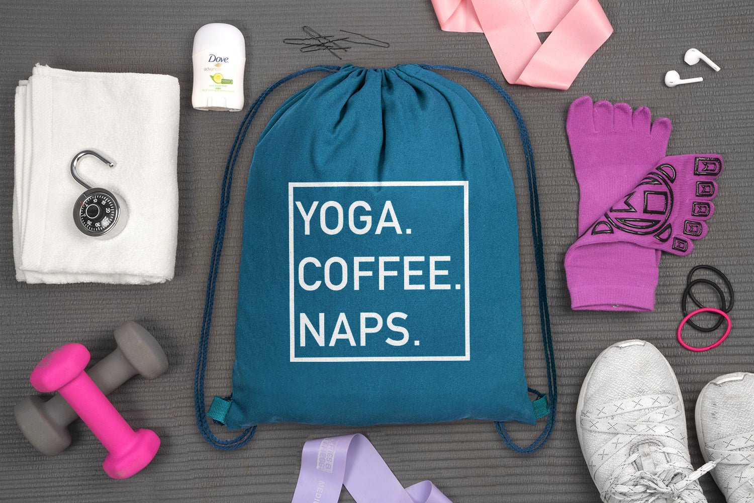 Yoga. Coffee. Naps. Cotton Drawstring Bag - Mato & Hash