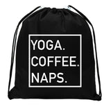 Yoga. Coffee. Naps. Mini Polyester Drawstring Bag