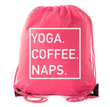 Yoga. Coffee. Naps. Polyester Drawstring Bag