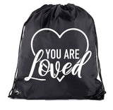 You Are Loved Heart Polyester Drawstring Bag
