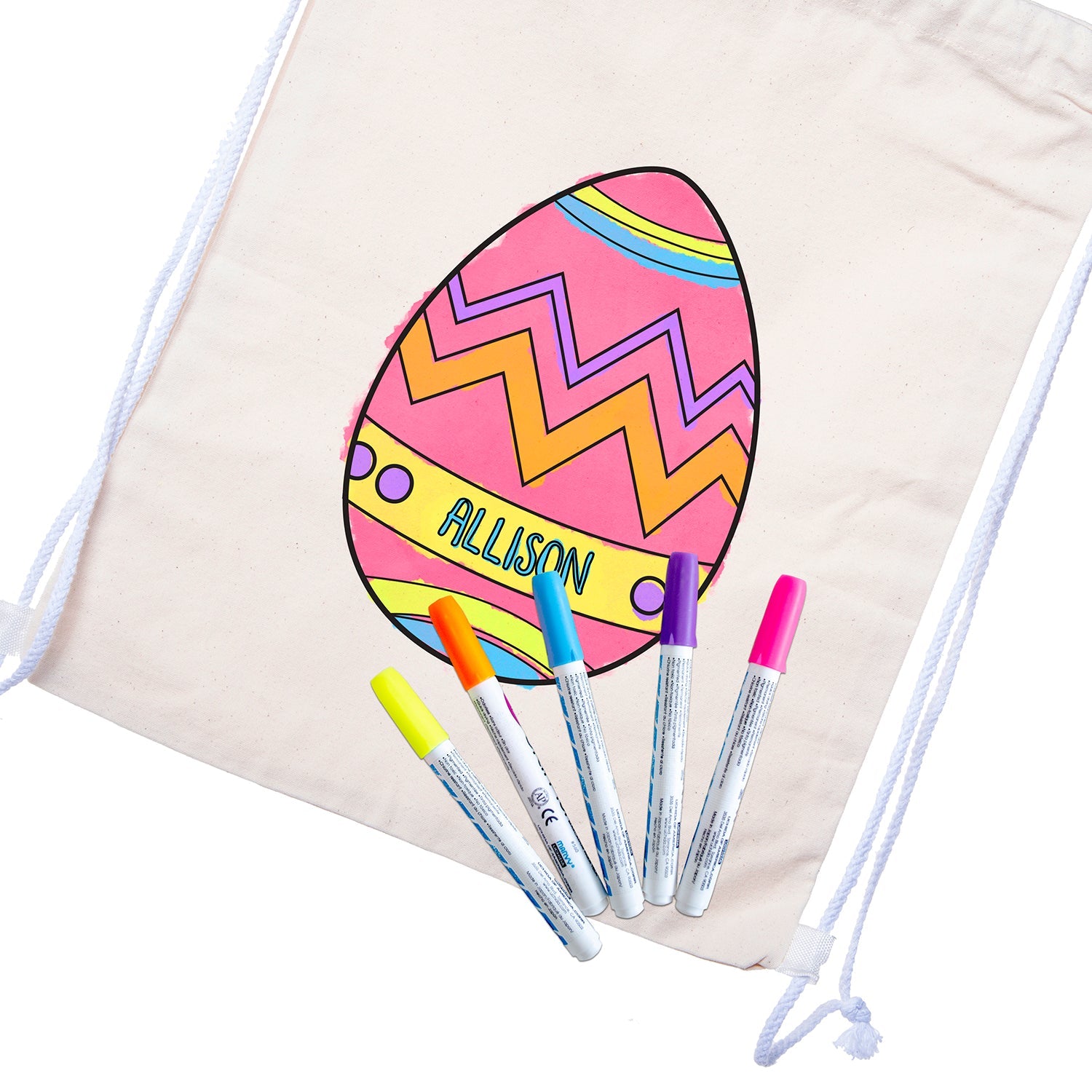 Zig Zag Easter Egg Custom Color in Cotton Drawstring Bag - Mato & Hash