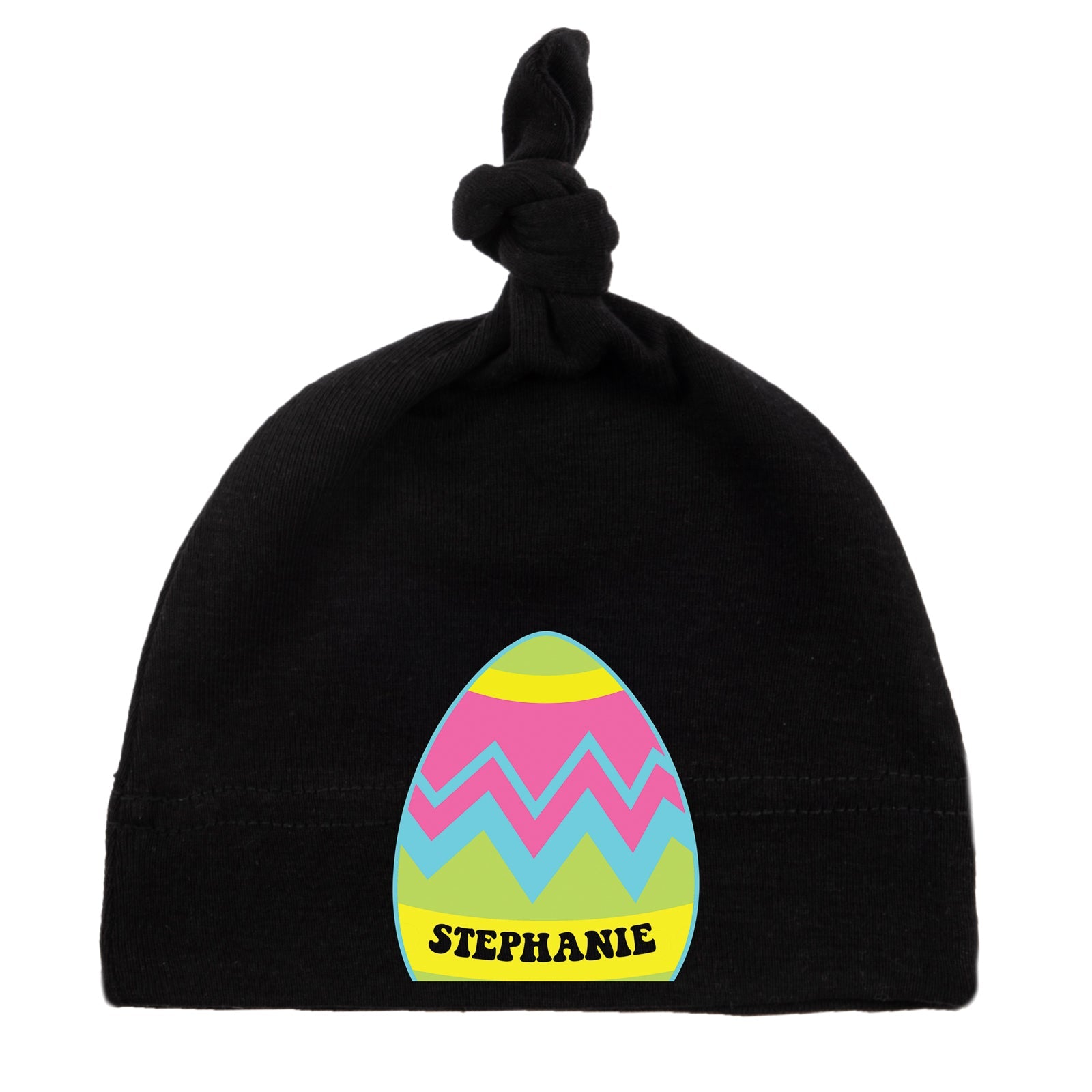 Zig Zag Easter Egg Custom Name Baby Hat w/ Adjustable Top Knot - Mato & Hash