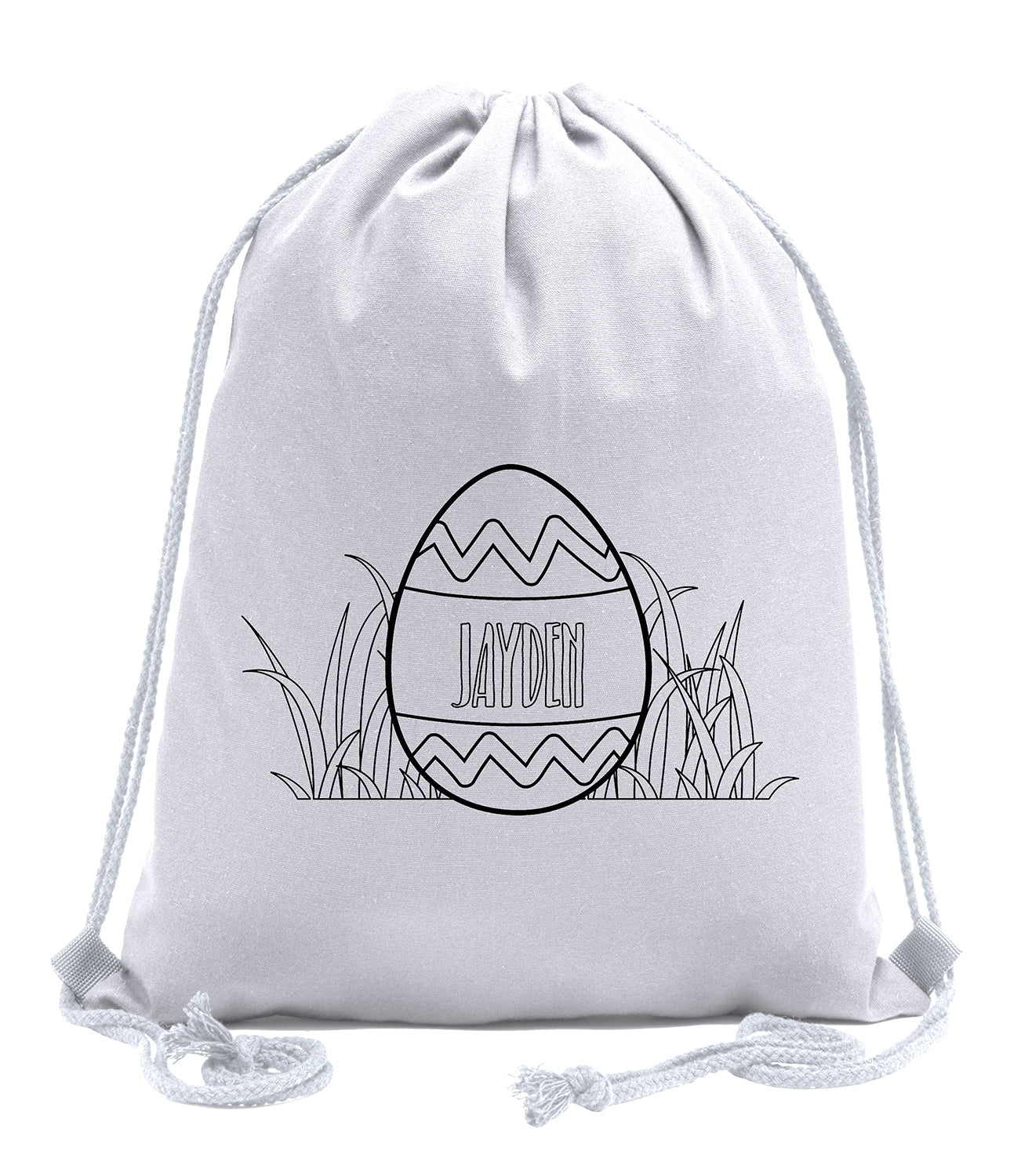 Zig Zag Easter Egg Custom Name Color in Cotton Drawstring Bag - Mato & Hash