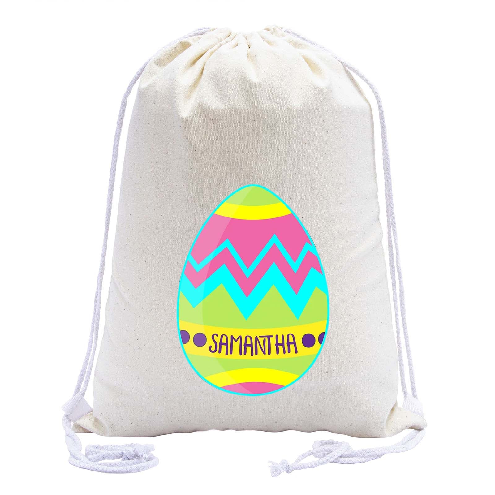Zig Zag Easter Egg Custom Name Cotton Drawstring Bag