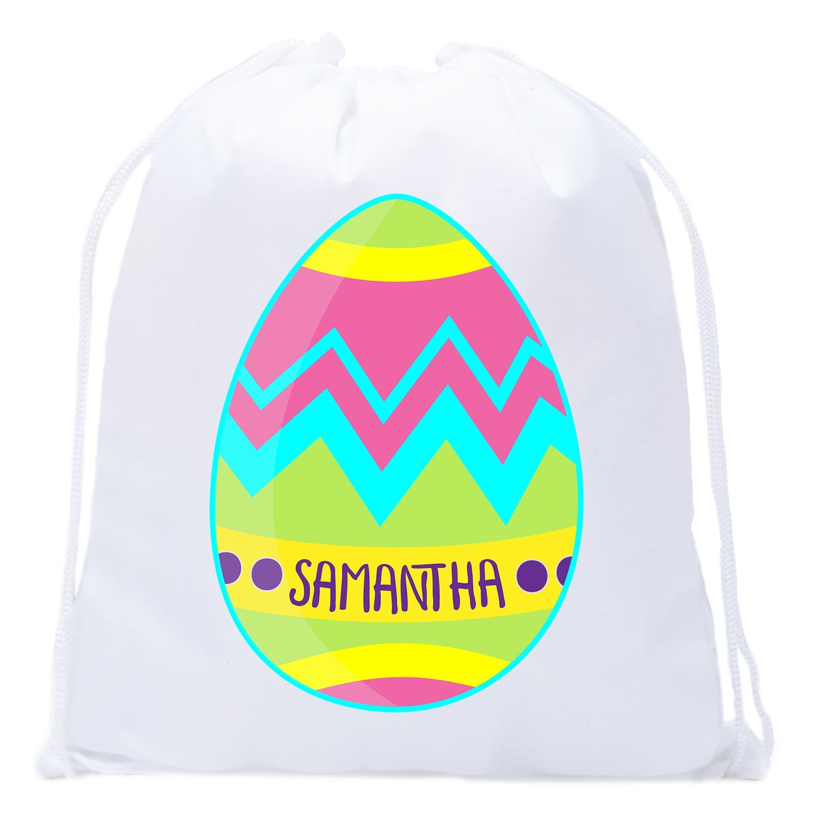Zig Zag Easter Egg Custom Name Mini Polyester Drawstring Bag - Mato & Hash